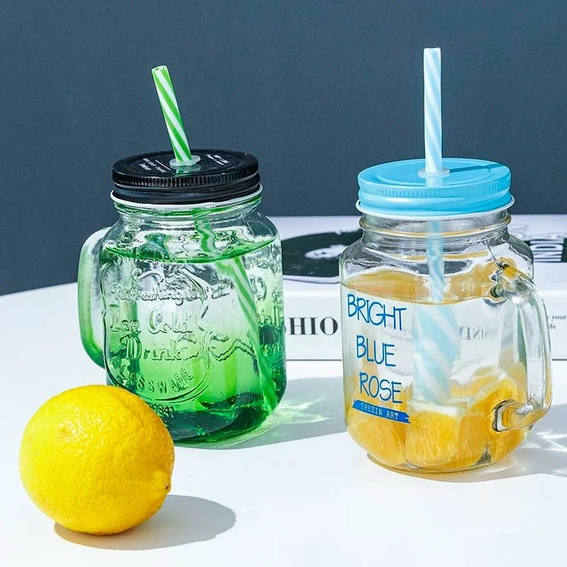 Glass Mason Jar With Straw